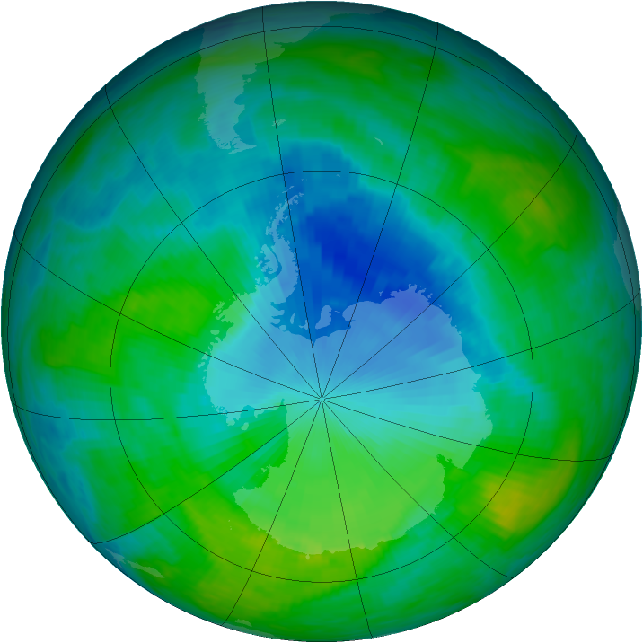 Antarctic ozone map for 12 December 1990